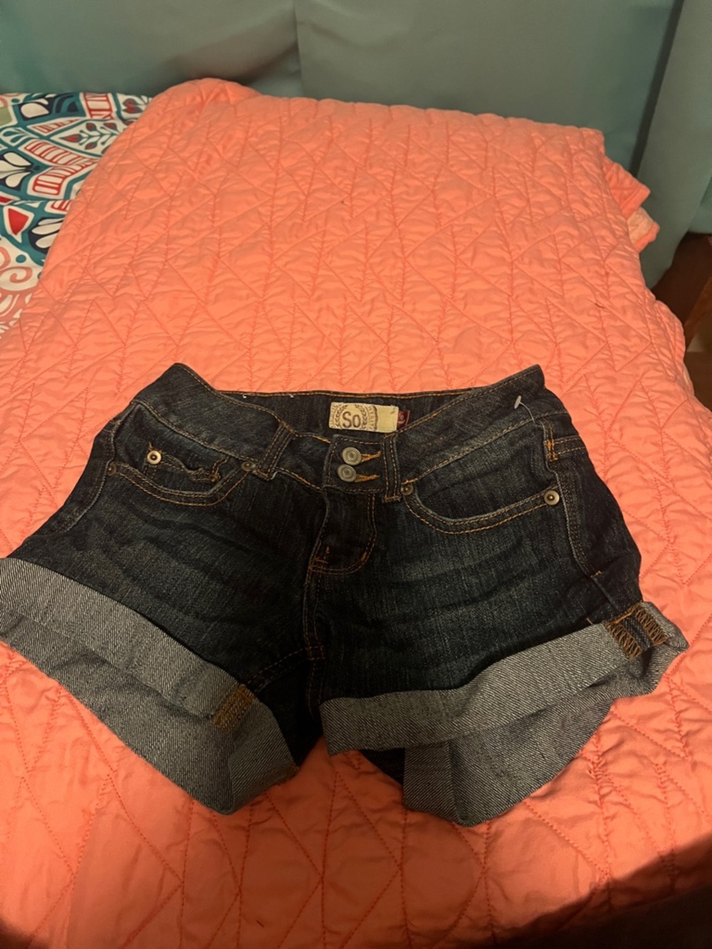 SO Dark Blue Rolled Cuff Denim Shorts